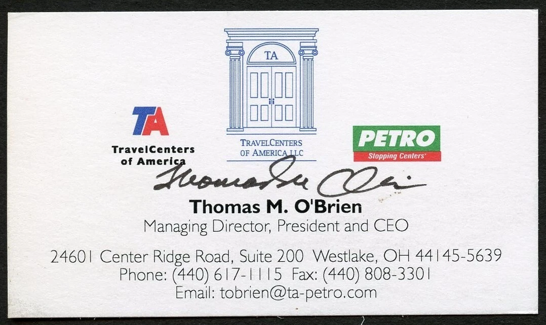 Thomas O'Brien signed autograph CEO TravelCenters of America Business Card BC056