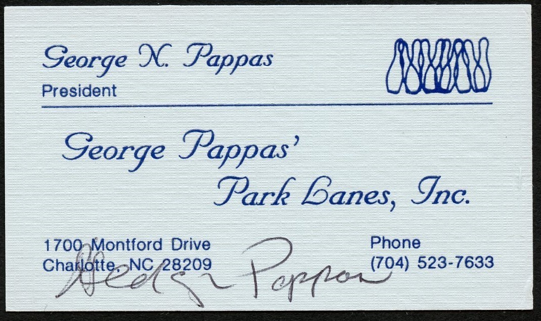 George N. Pappas signed autograph President Park Lanes Business Card BC008