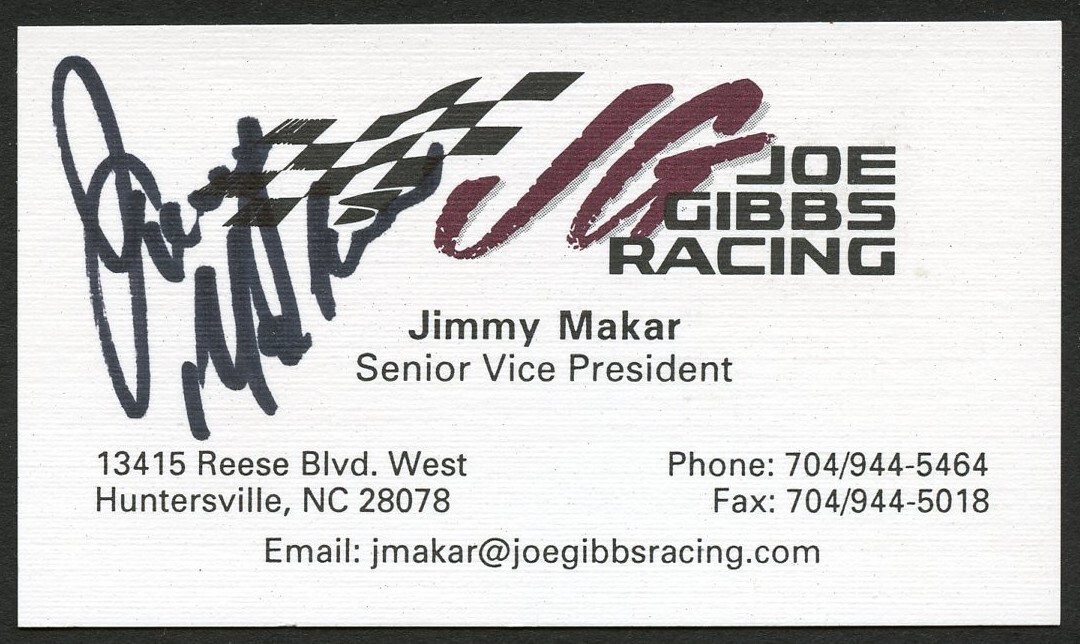 Jimmy Makar signed autograph Vice President JG Racing Business Card BC423
