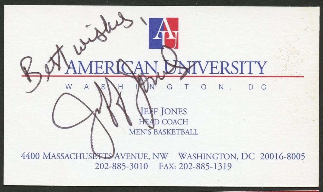 Jeff Jones signed autograph Coach American University Business Card BC113