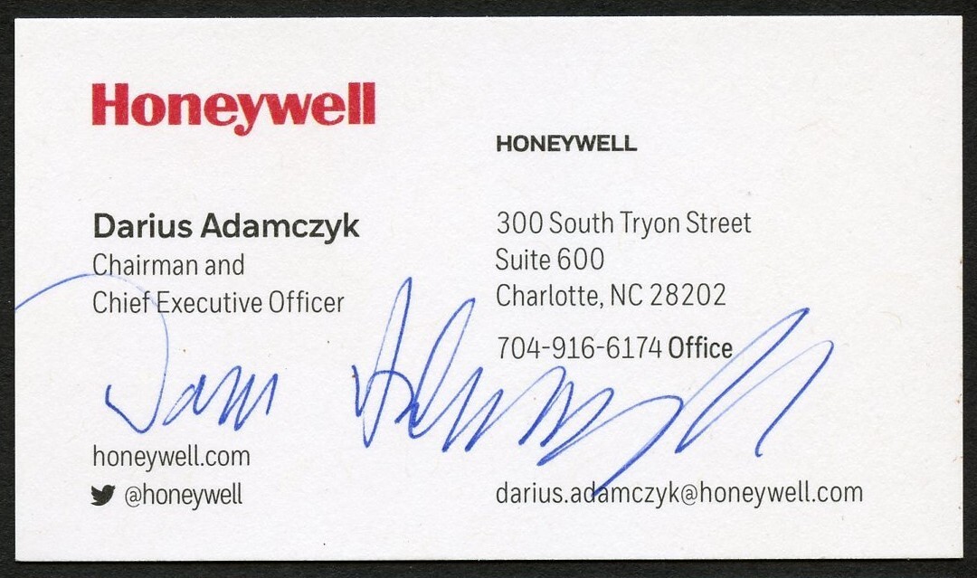 Darius Adamczyk signed autograph CEO Honeywell Business Card BC100