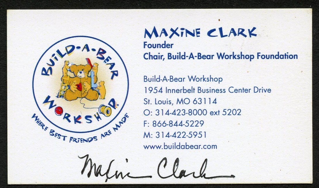 Maxine Clark signed autograph Founder Build-A-Bear Business Card BC093