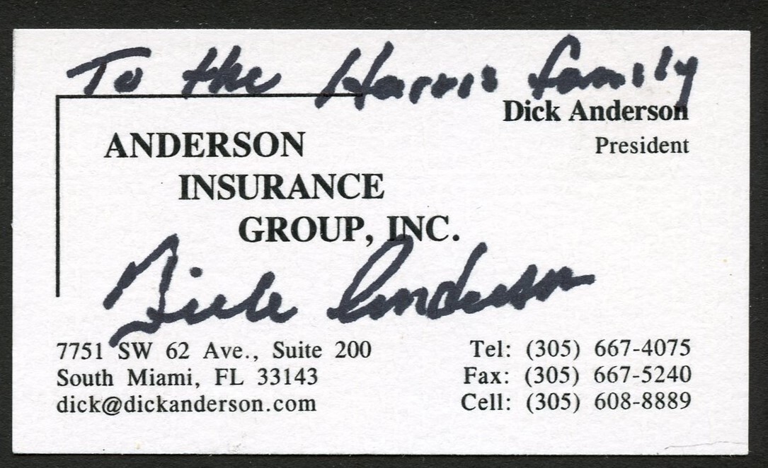 Dick Anderson signed autograph President Insurance Group Business Card BC529