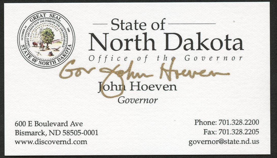 John Hoeven signed autograph auto Governor North Dakota Business Card BC542
