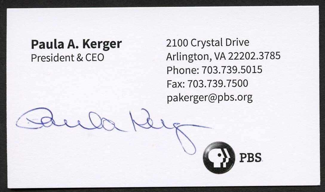 Paula A. Kerger signed autograph President & CEO PBS Business Card BC068