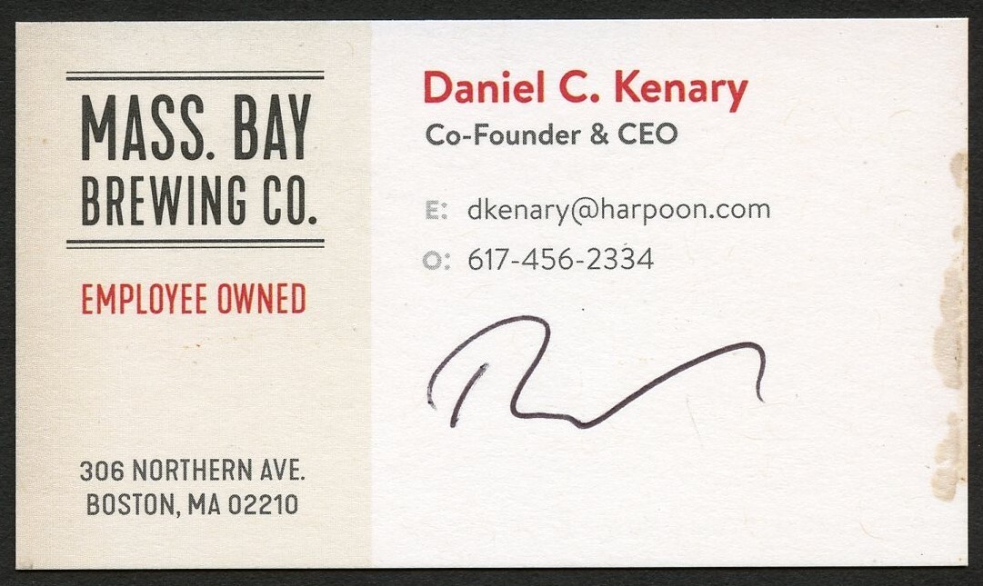 Daniel C. Kenary signed autograph CEO Mass Bay Brewing Co. Business Card BC069