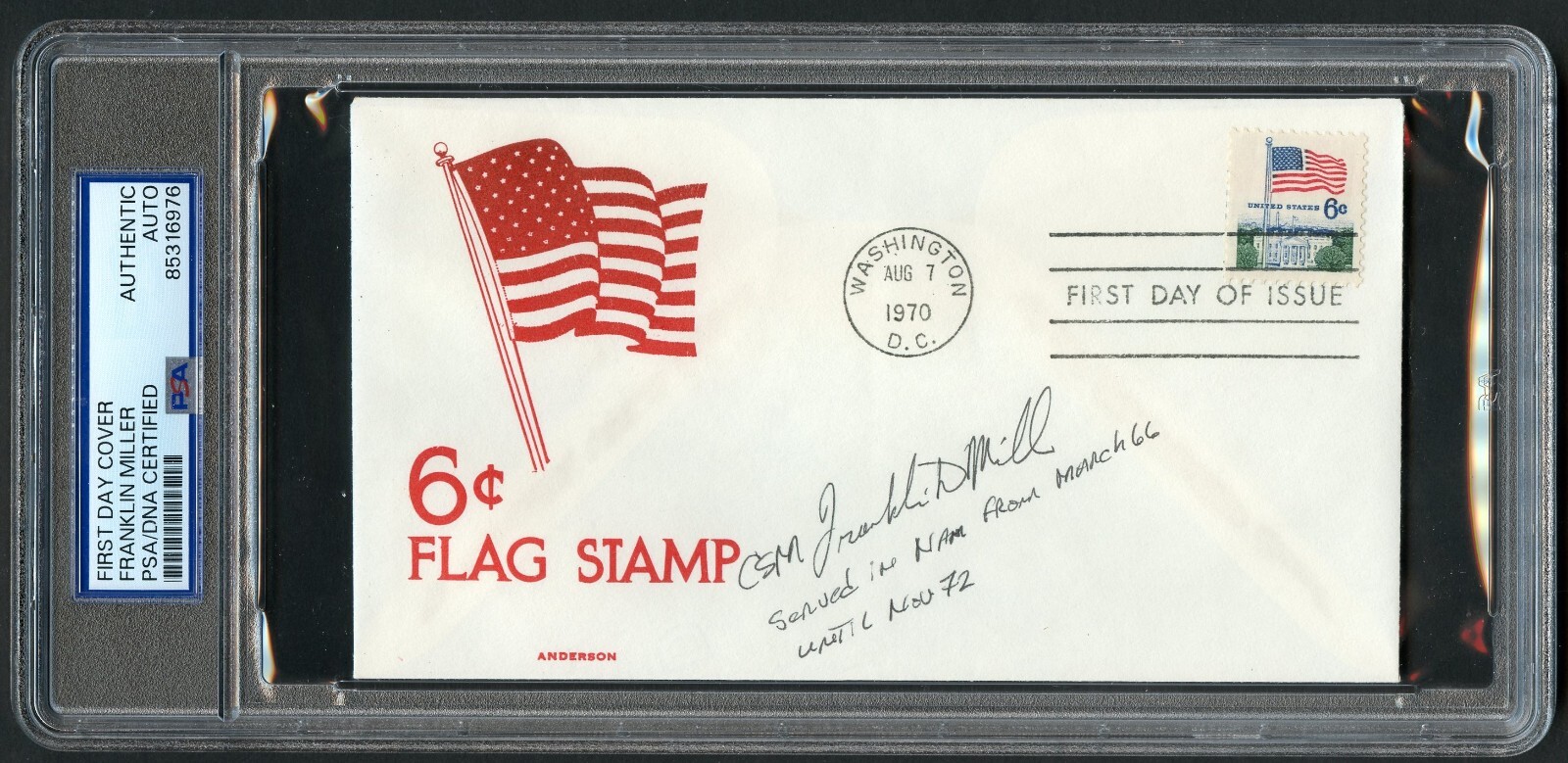 Franklin D Miller d2000 signed FDC MOH Recipient US Army Vietnam PSA Slabbed