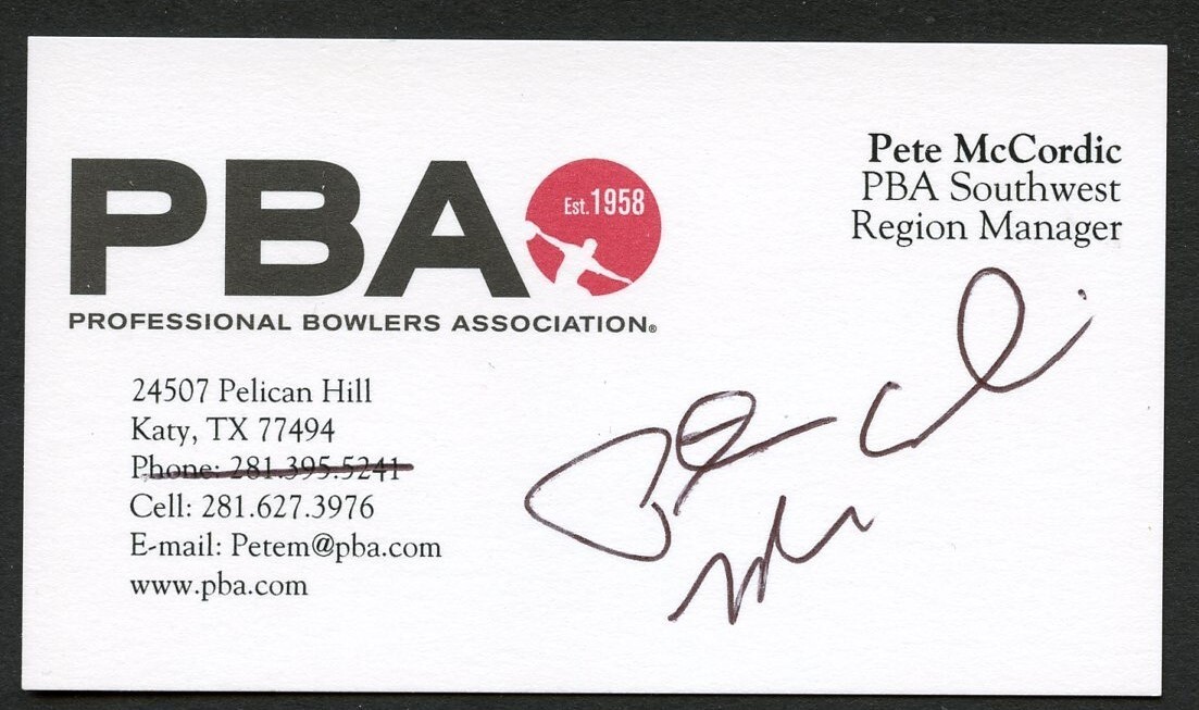 Pete McCordic signed autograph auto Region Manager PBA Business Card BC588