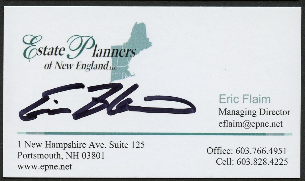 Eric Flaim signed autograph Managing Director Estate Planner Business Card BC597