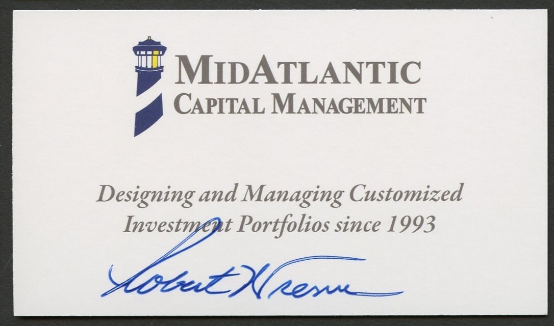 Robert Wrenn signed autograph Principal MidAtlantic Capital Business Card BC622