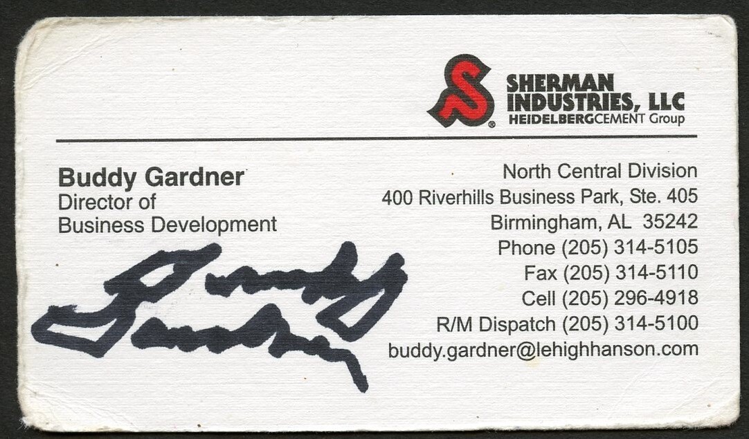 Buddy Gardner signed autograph Director Sherman Industries Business Card BC606
