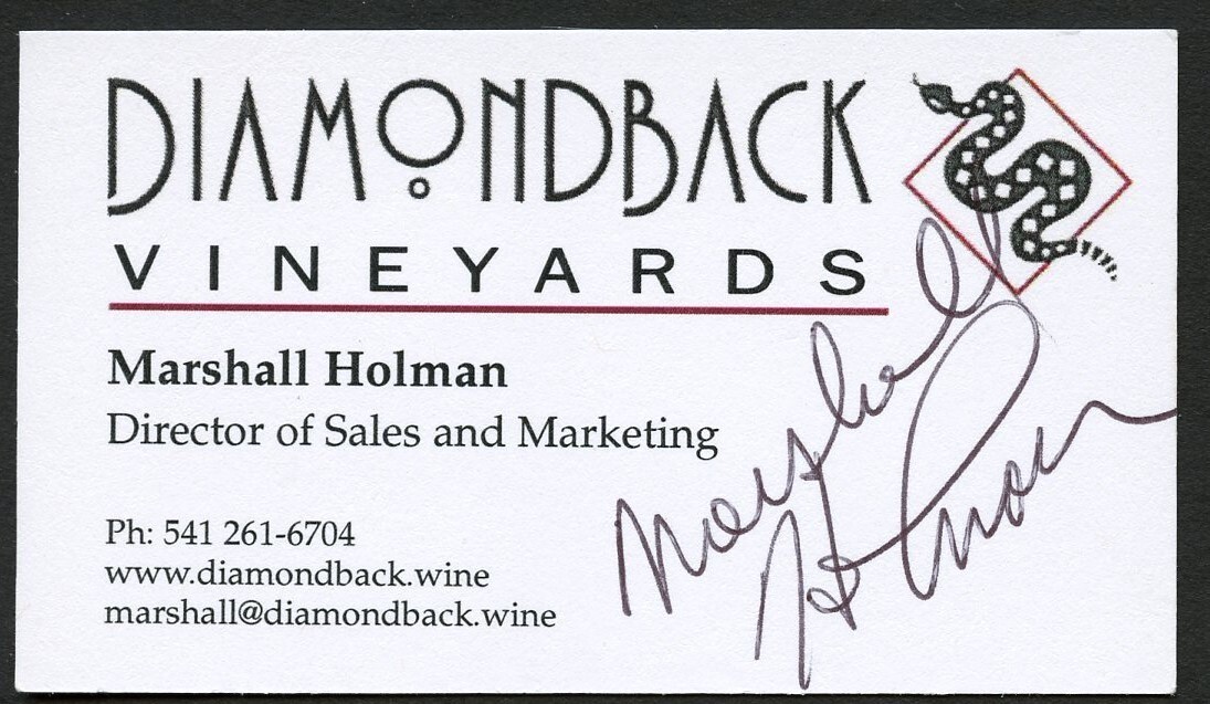 Marshall Holman signed autograph Sales Director Diamondback Business Card BC590
