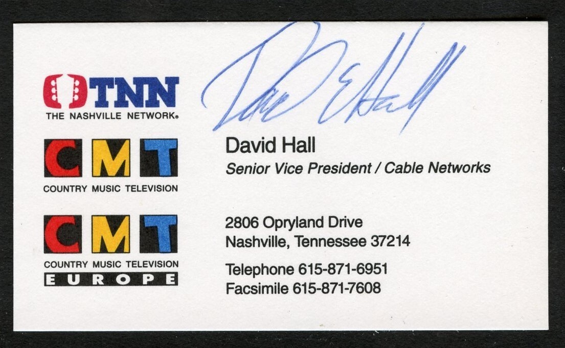 David Hall signed autograph President Cable Networks TNN Business Card BC648