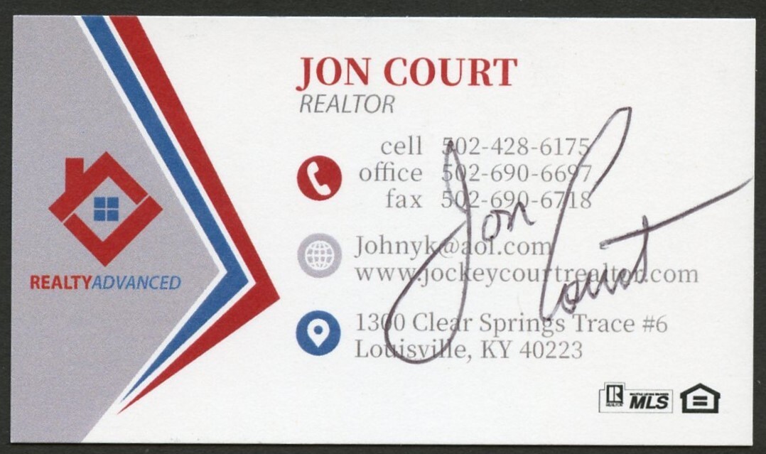 Jon Court signed autograph auto Realtor Realty Advanced Business Card BC639