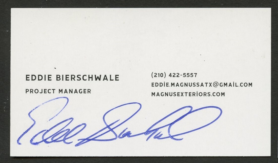 Eddie Bierschwale signed autograph Project Manager Magnus Business Card BC634