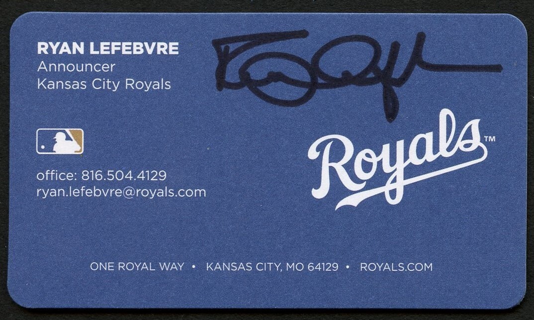 Ryan Lefebvre signed autograph Announcer Kansas City Royals Business Card BC736