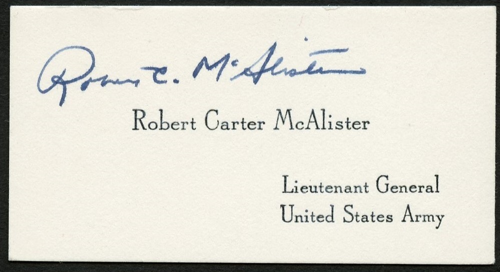 Robert C McAlister signed auto Lieutenant General US Army Business Card BC723
