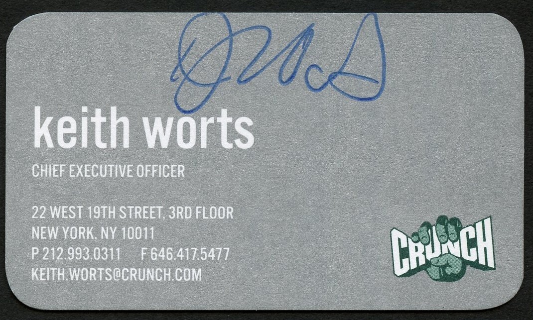 Keith Worts signed autograph Chief Executive Officer Crunch Business Card BC791