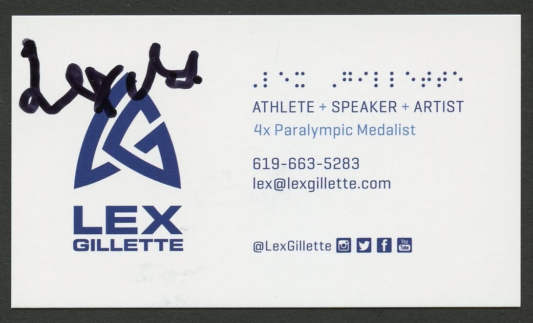 Lex Gillette signed autograph Athlete Speaker Artist Business Card BC772