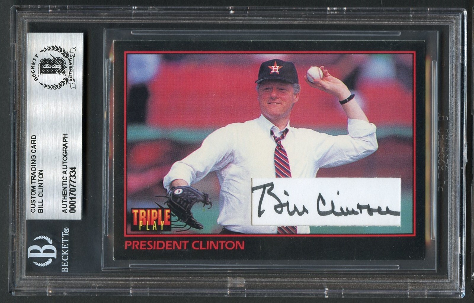 Bill Clinton signed autograph Tripple Play Custom Cut Card 42nd President BAS