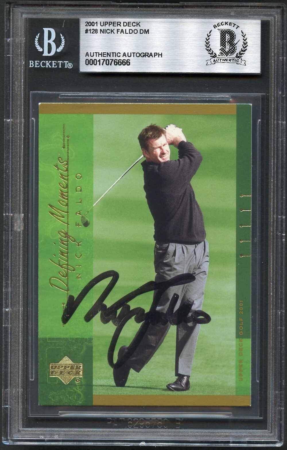 Nick Faldo #128 signed autograph 2001 Upper Deck Golf Trading Card BAS Slabbed