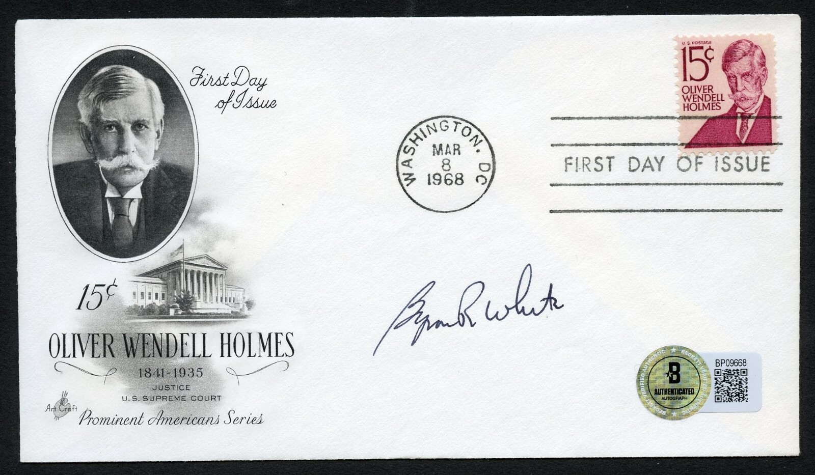 Byron White d2002 signed autograph FDC Supreme Court Justice BAS Stickered