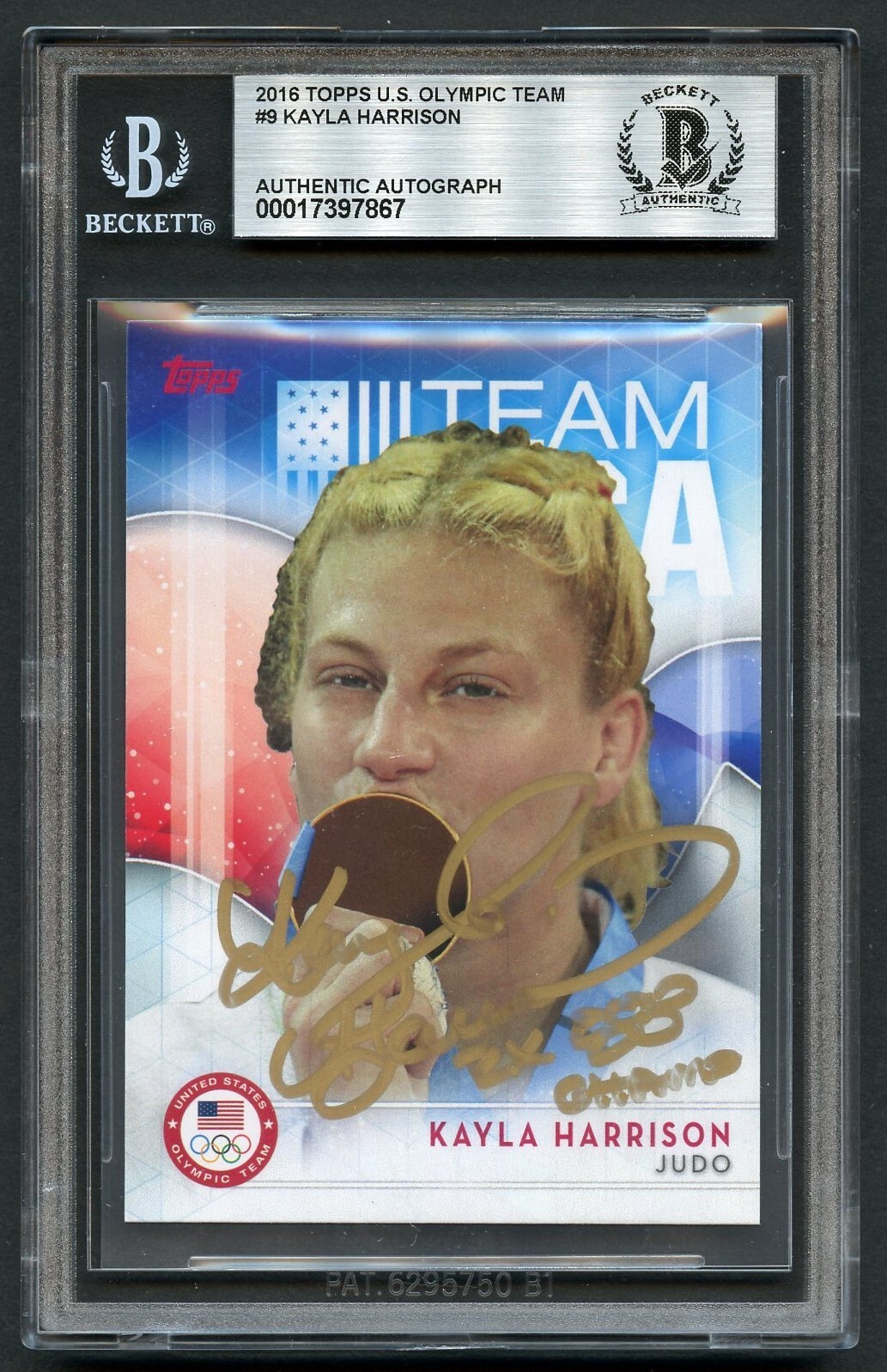 Kayla Harrison #9 signed autograph 2016 Topps Judoka Trading Card BAS Slabbed