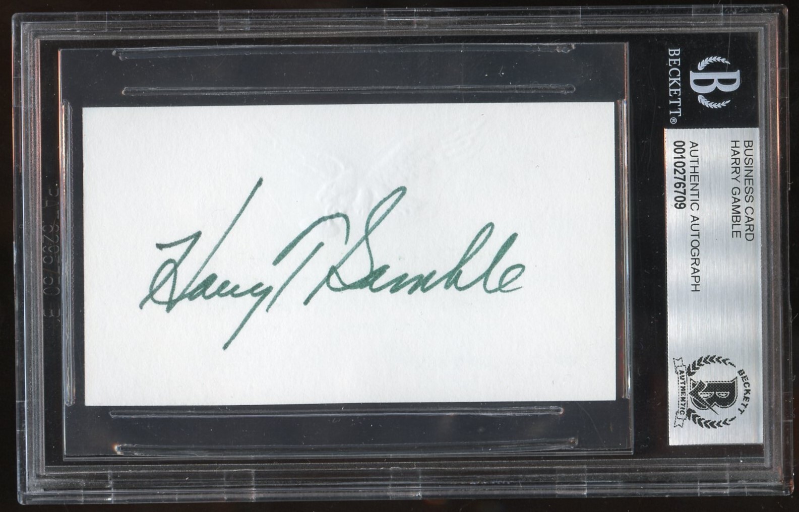 Harry Gamble signed autograph Business Card Philly Eagles President BAS Slabbed