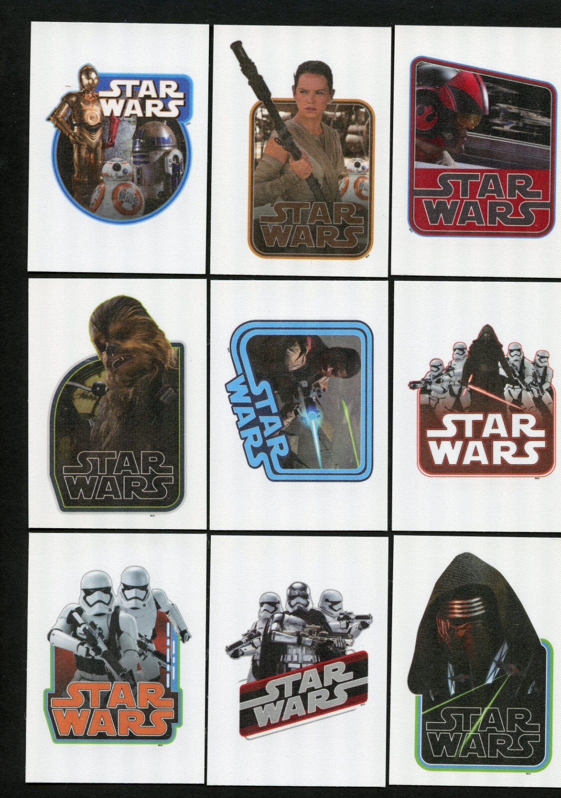 2015 Topps Journey to Star Wars The Force Awakens Cloth Sticker 9 Card Set