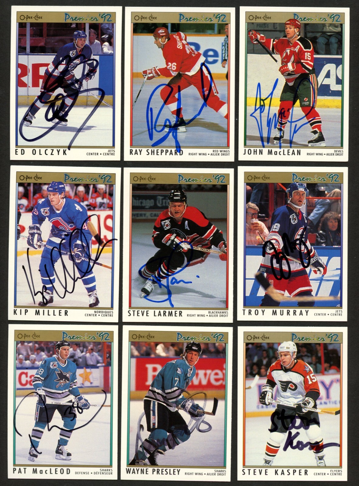9 different signed autographed 1992 O-Pee-Chee Premier Hockey READ DESCRIPTION!