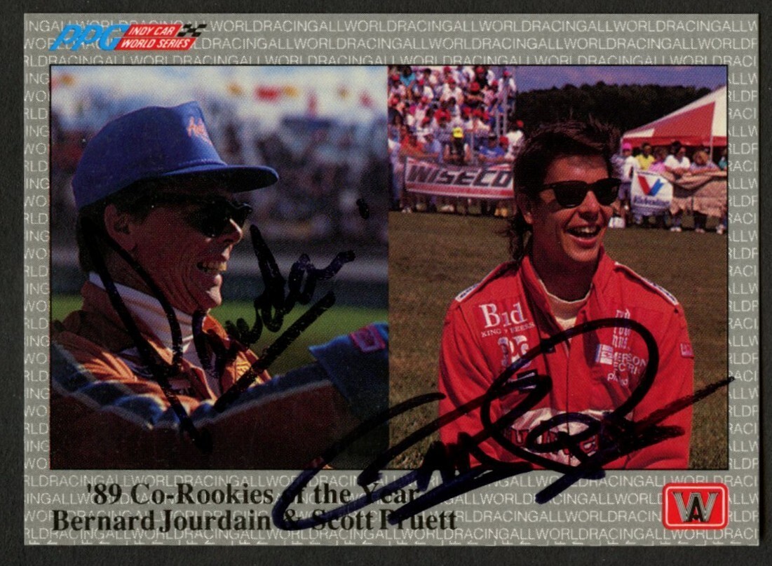 Bernard Jourdain & Scott Pruett signed autograph 1991 PPG Indy Car Trading Card