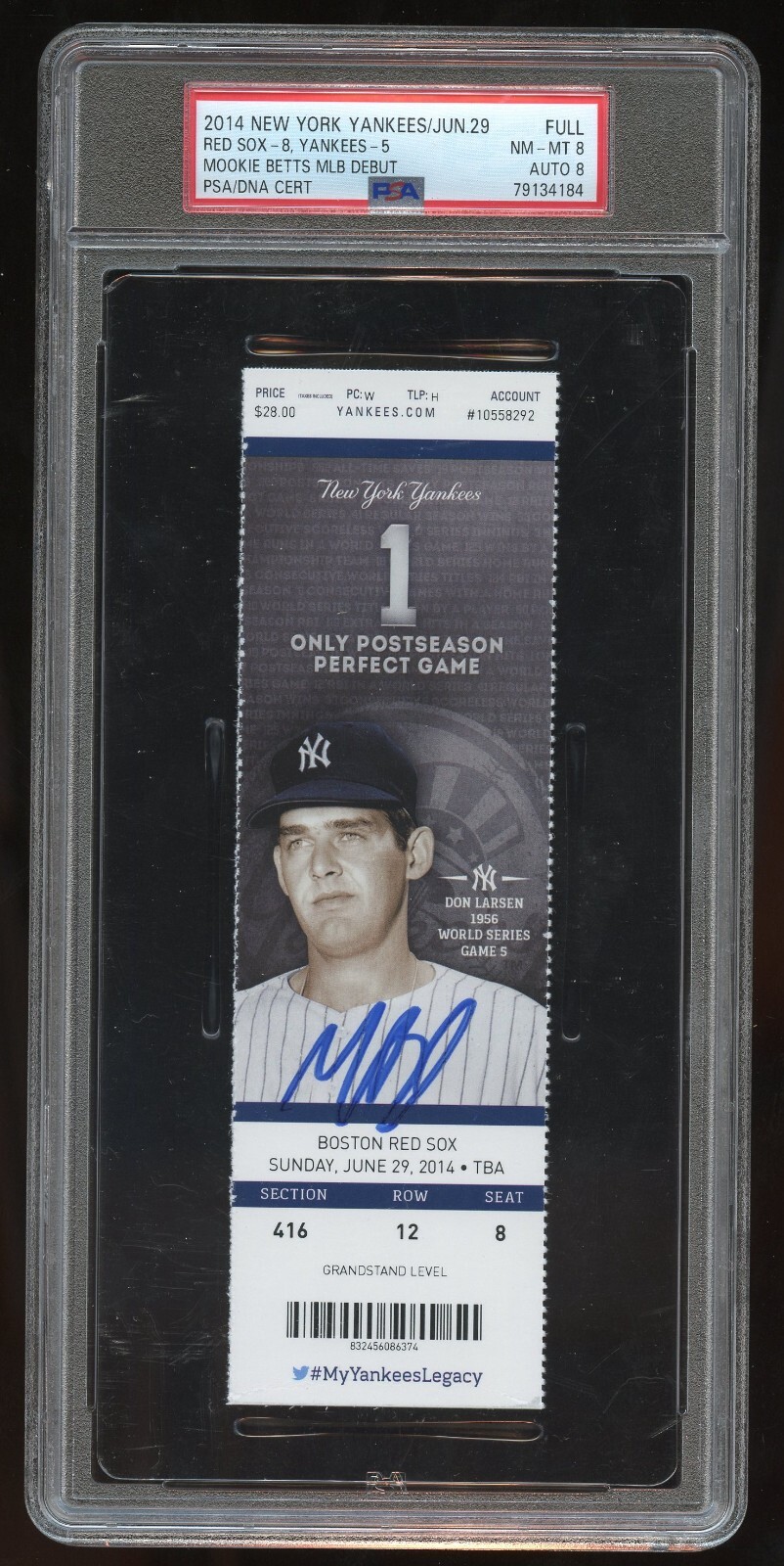 Mookie Betts signed autograph auto MLB Debut Game Full Ticket PSA Slabbed