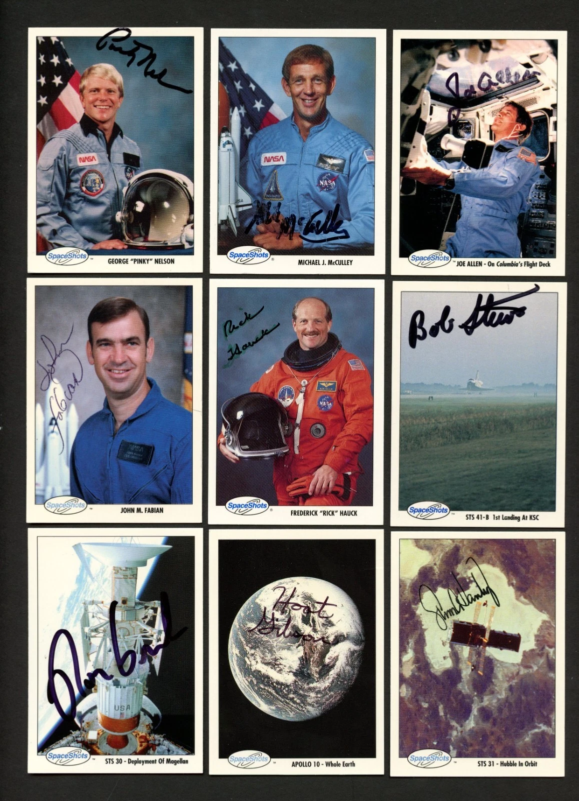 9 different signed autographed 1991 Space Shots Cards READ DESCRIPTION!