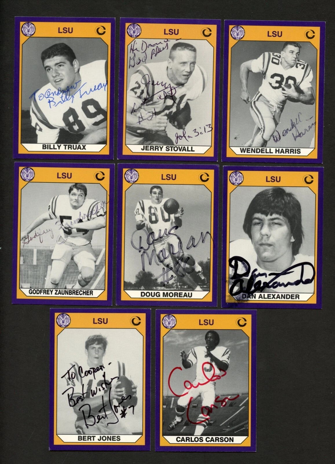8 different signed autographed 1990 Collegiate Collection LSU READ DESCRIPTION!