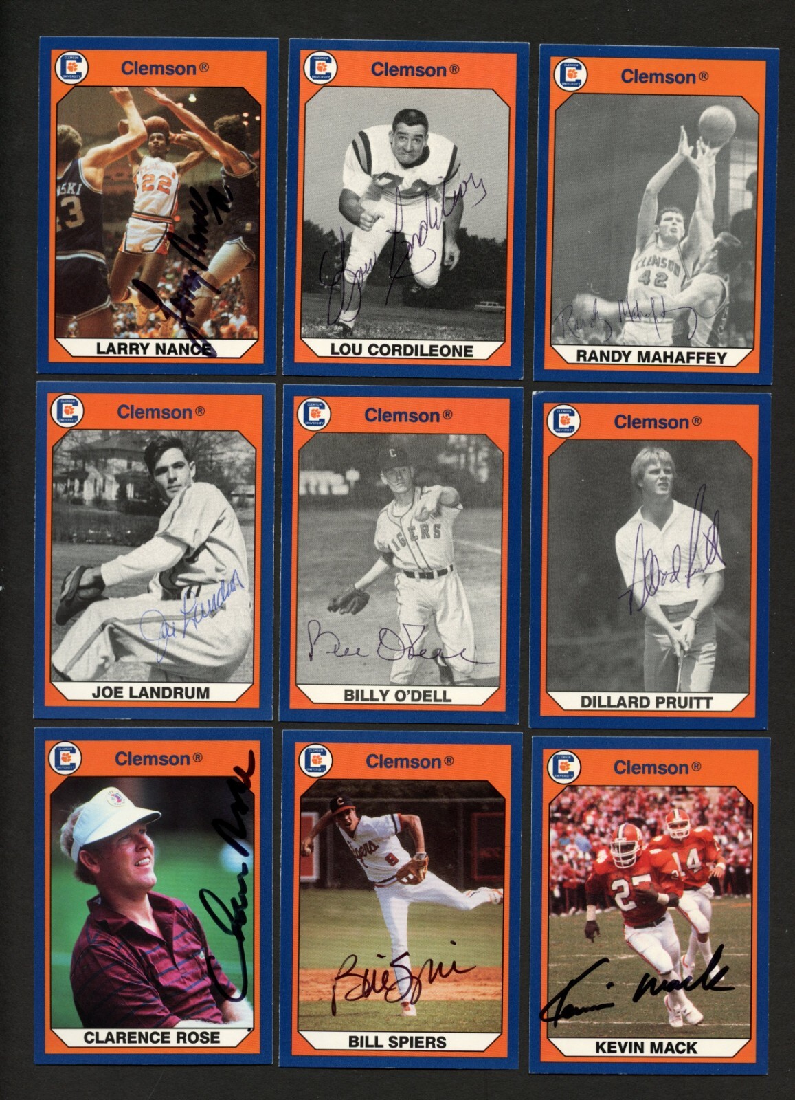 9 different signed autograph 1990 Collegiate Collection Clemson READ DESCRIPTION