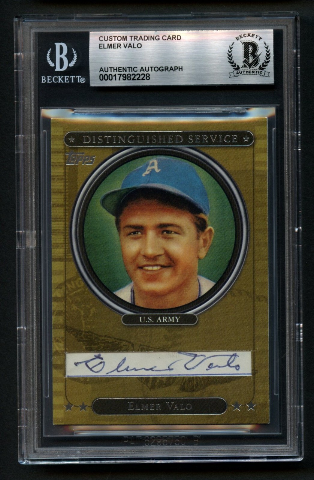 Elmer Valo signed autograph Distinguished Service Custom Cut Card BAS Slabbed