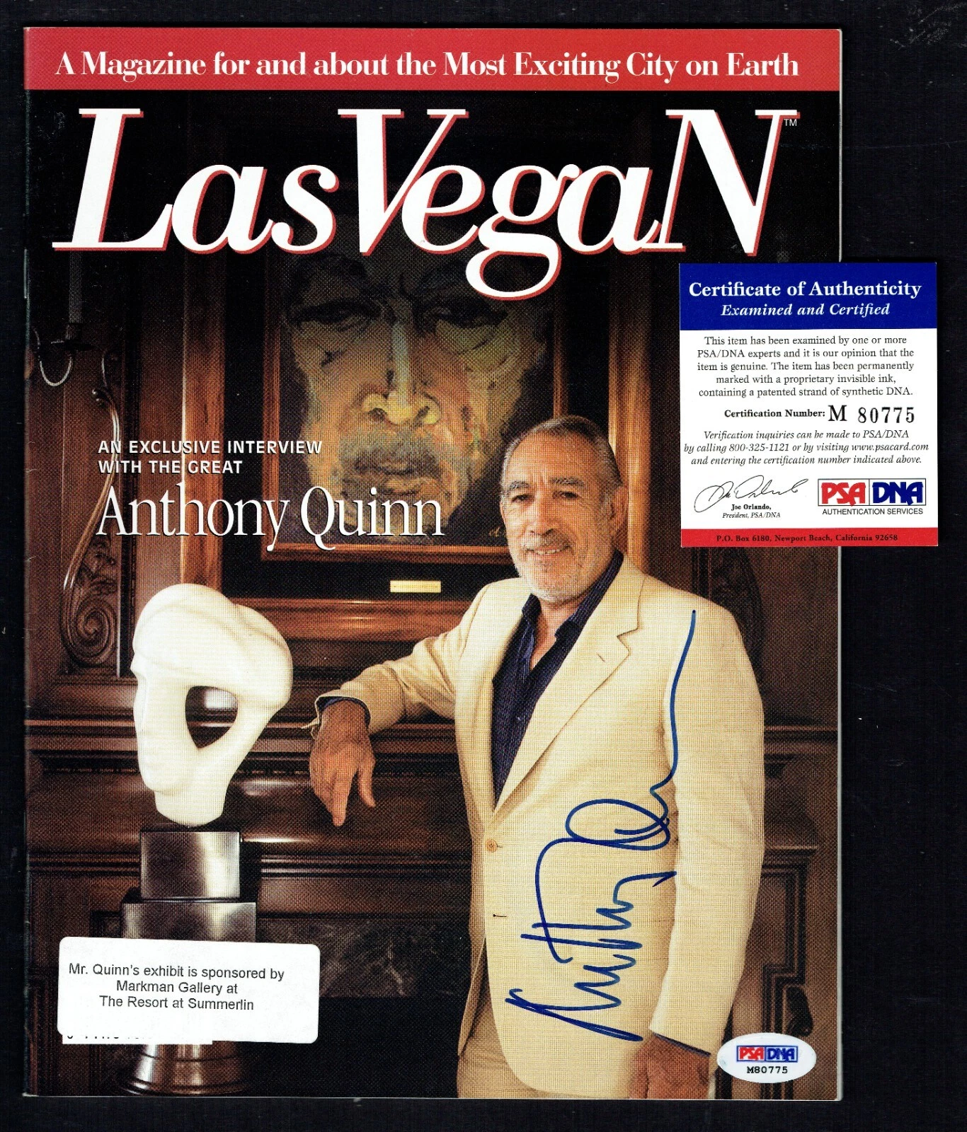 Anthony Quinn d2001 signed autograph auto Las VegaN Magazine PSA Certified