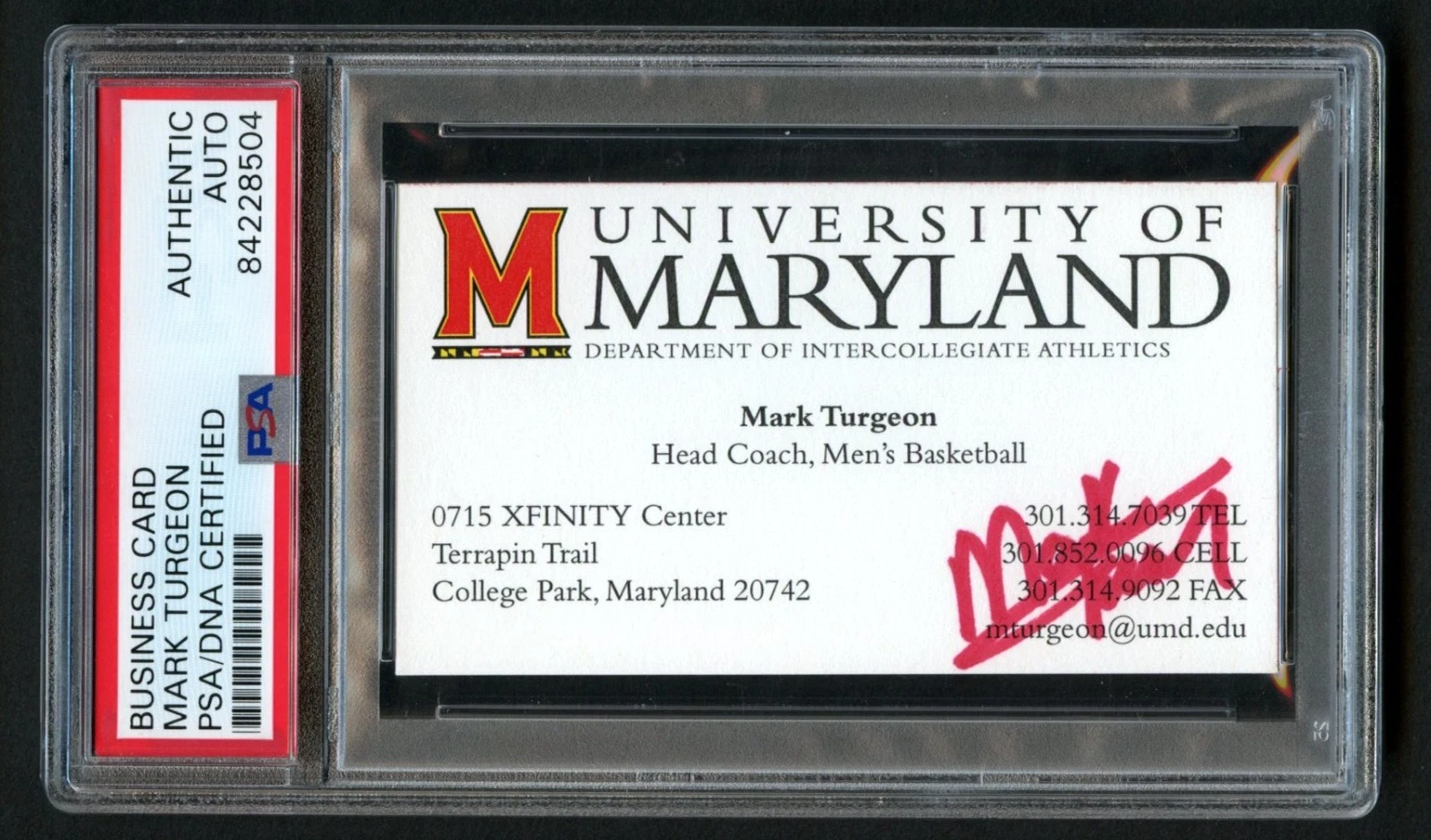 Mark Turgeon signed autograph Head Basketball Coach Maryland Business Card PSA