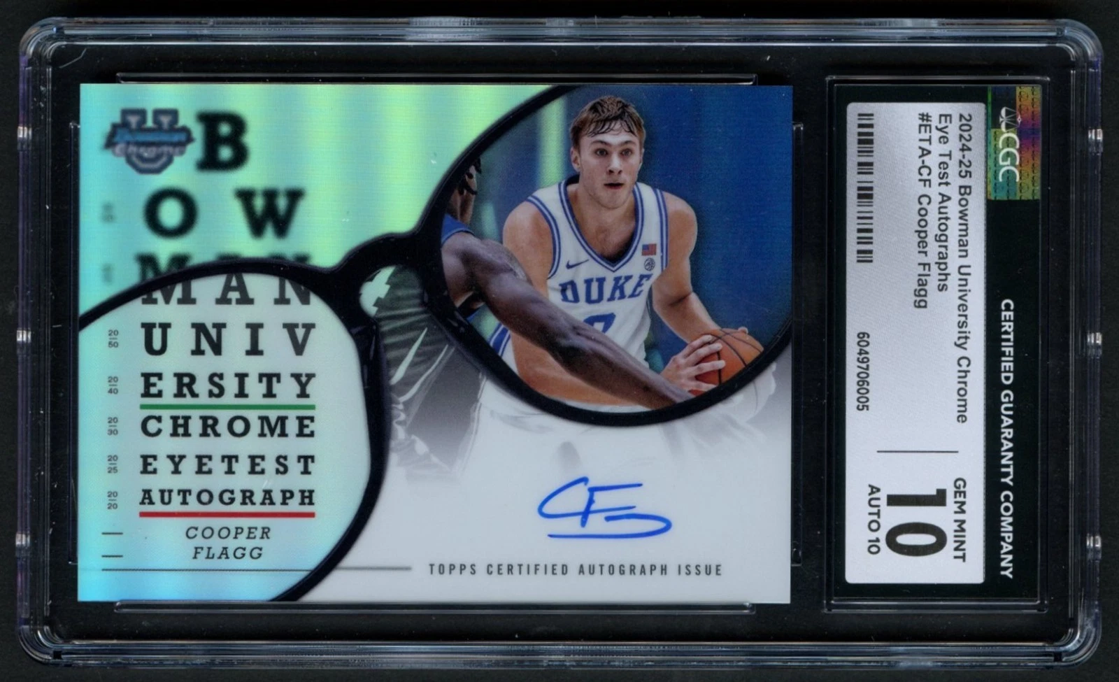 Cooper Flagg 2024-25 Bowman University Chrome Eye Test Autograph CGC 10