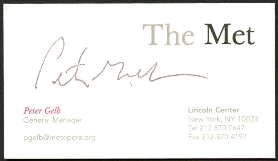 Peter Gelb signed autograph General Manager The Met Business Card BC858