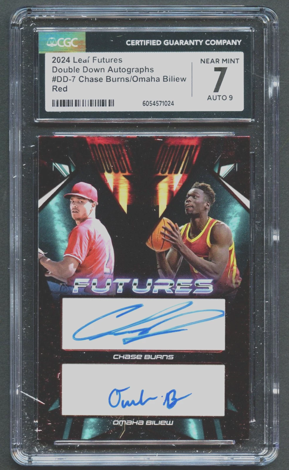 Chase Burns & Omaha Biliew #DD-7 Leaf 2024 Futures Autographs 3/10 CGC 7 Auto 9