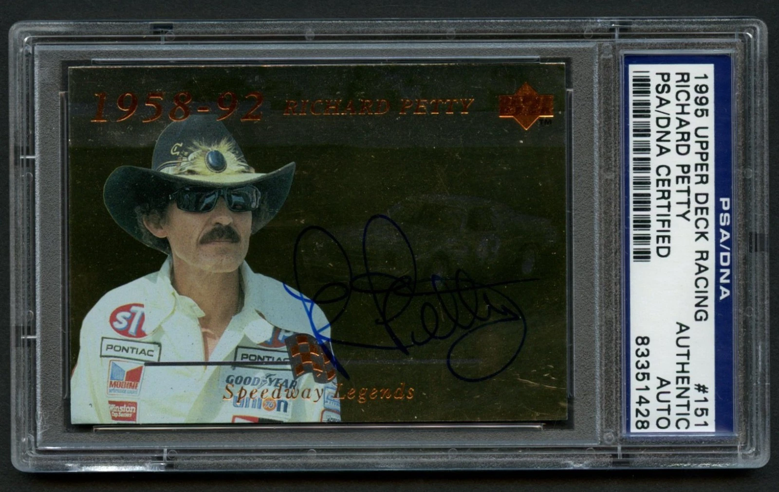 Richard Petty #151 signed autograph 1995 Upper Deck Racing Card PSA Slabbed