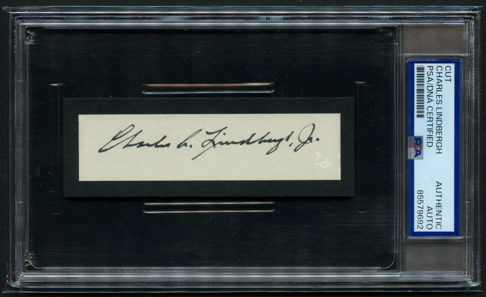 Charles Lindbergh Jr. (RARE) signed auto 1x4 cut Aviator Spirit of St. Louis PSA