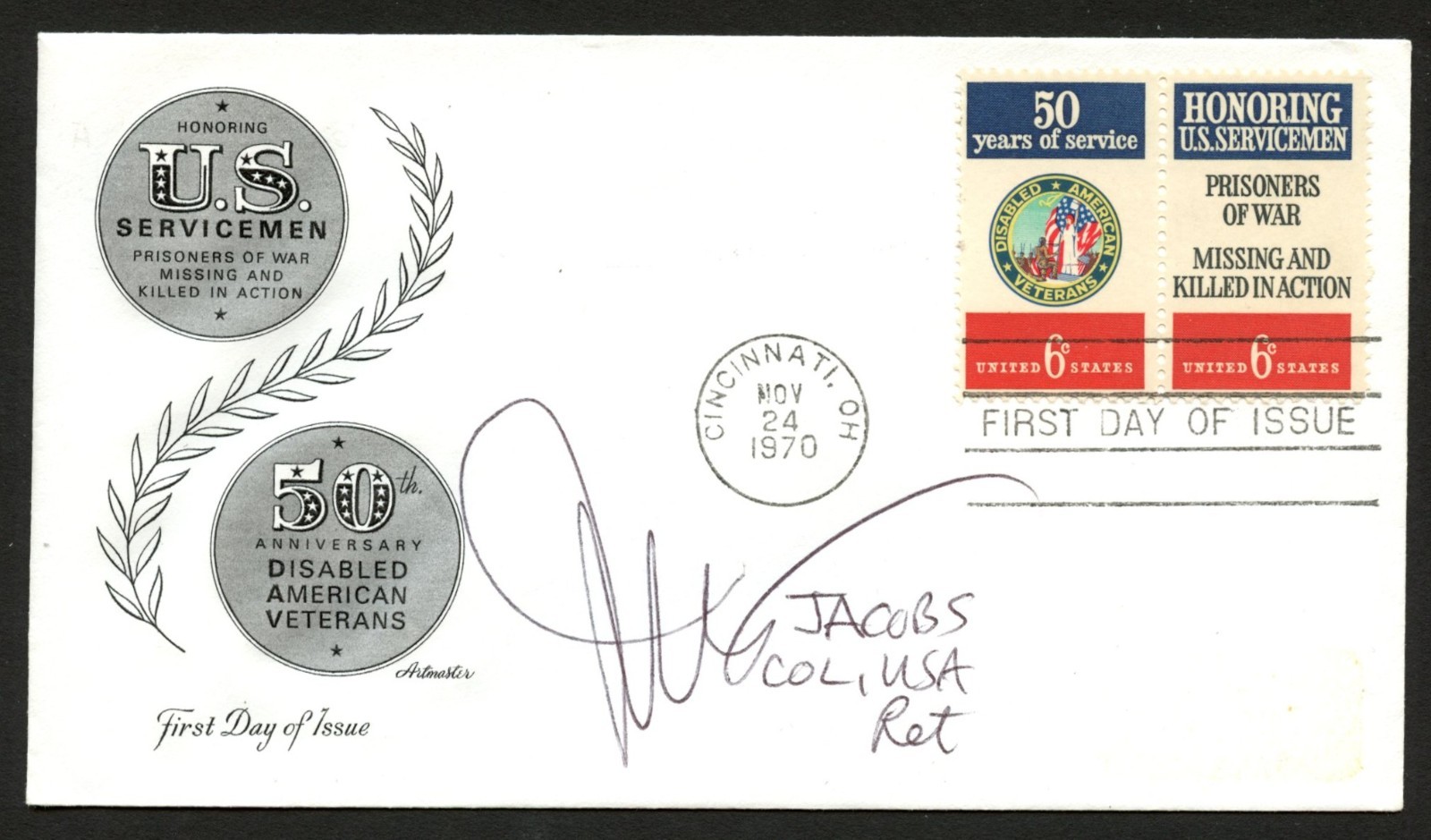 Jack Howard Jacobs signed autograph Retired Colonel US Army MOH FDC