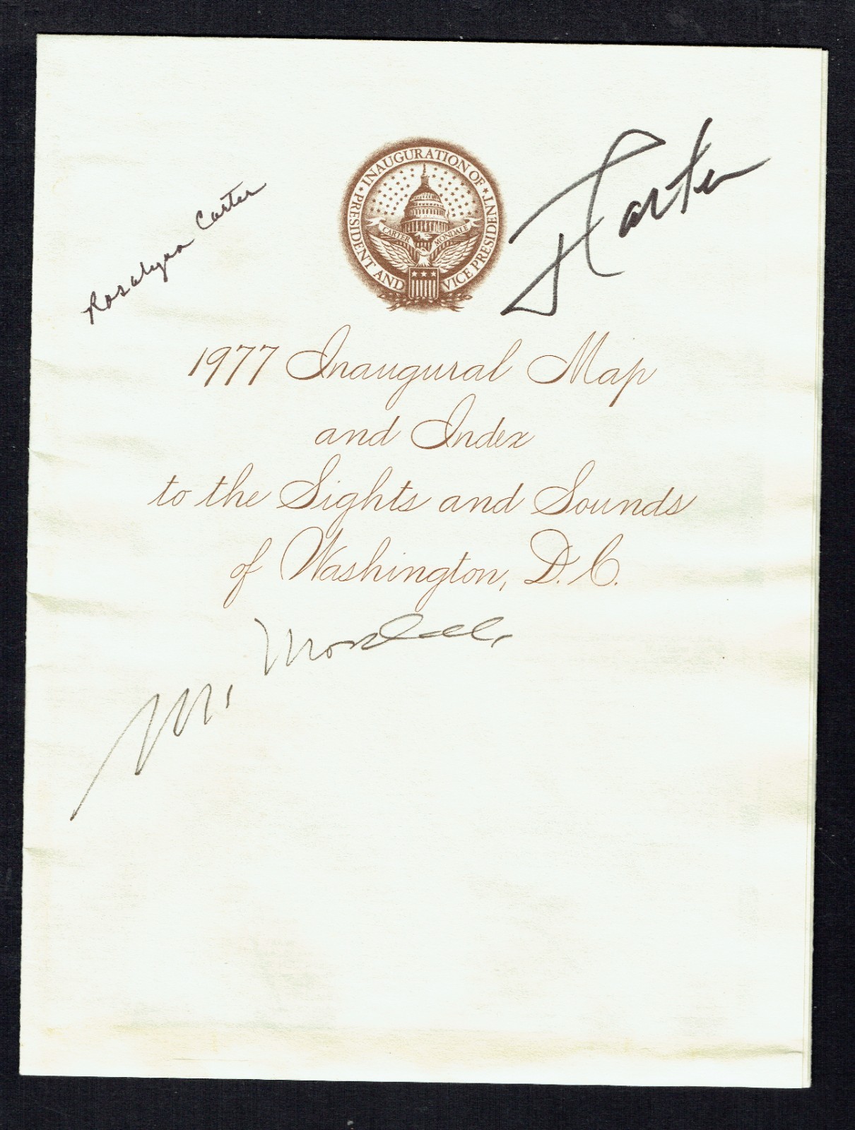 1977 Inaugural Map signed by Walter Mondale, Jimmy & Rosalynn Carter BAS Letter