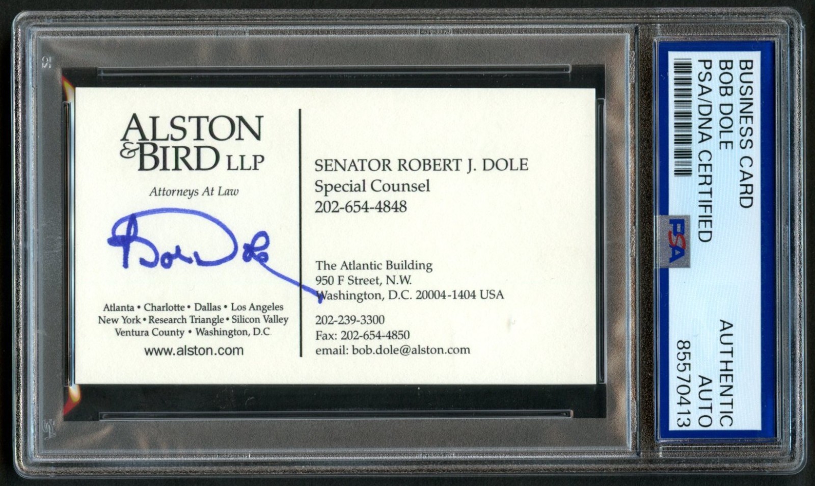 Bob Dole d2021 signed autograph U. S. Senator Business Card PSA Slabbed