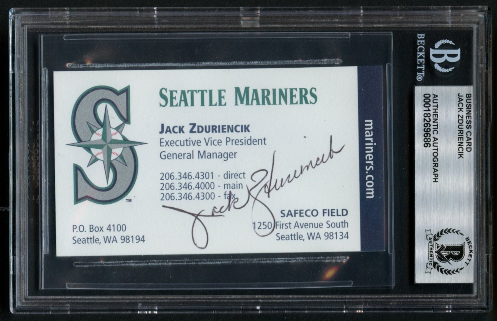 Jack Zduriencik signed autograph GM Seattle Mariners Business Card BAS Slabbed