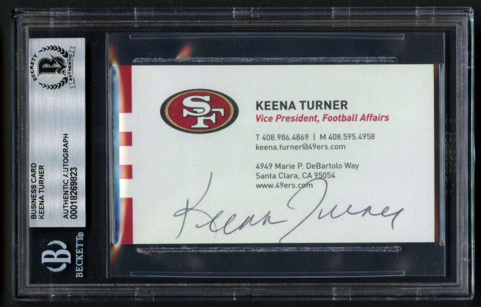 Keena Turner signed autograph Vice President Football Business Card BAS Slabbed