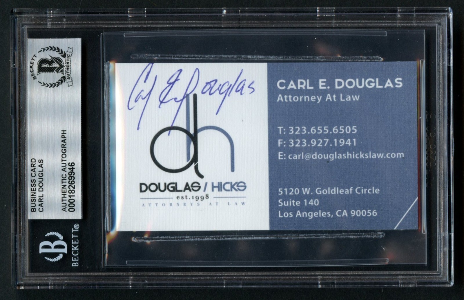 Carl E. Douglas signed autograph Attorney at Law Business Card BAS Slabbed