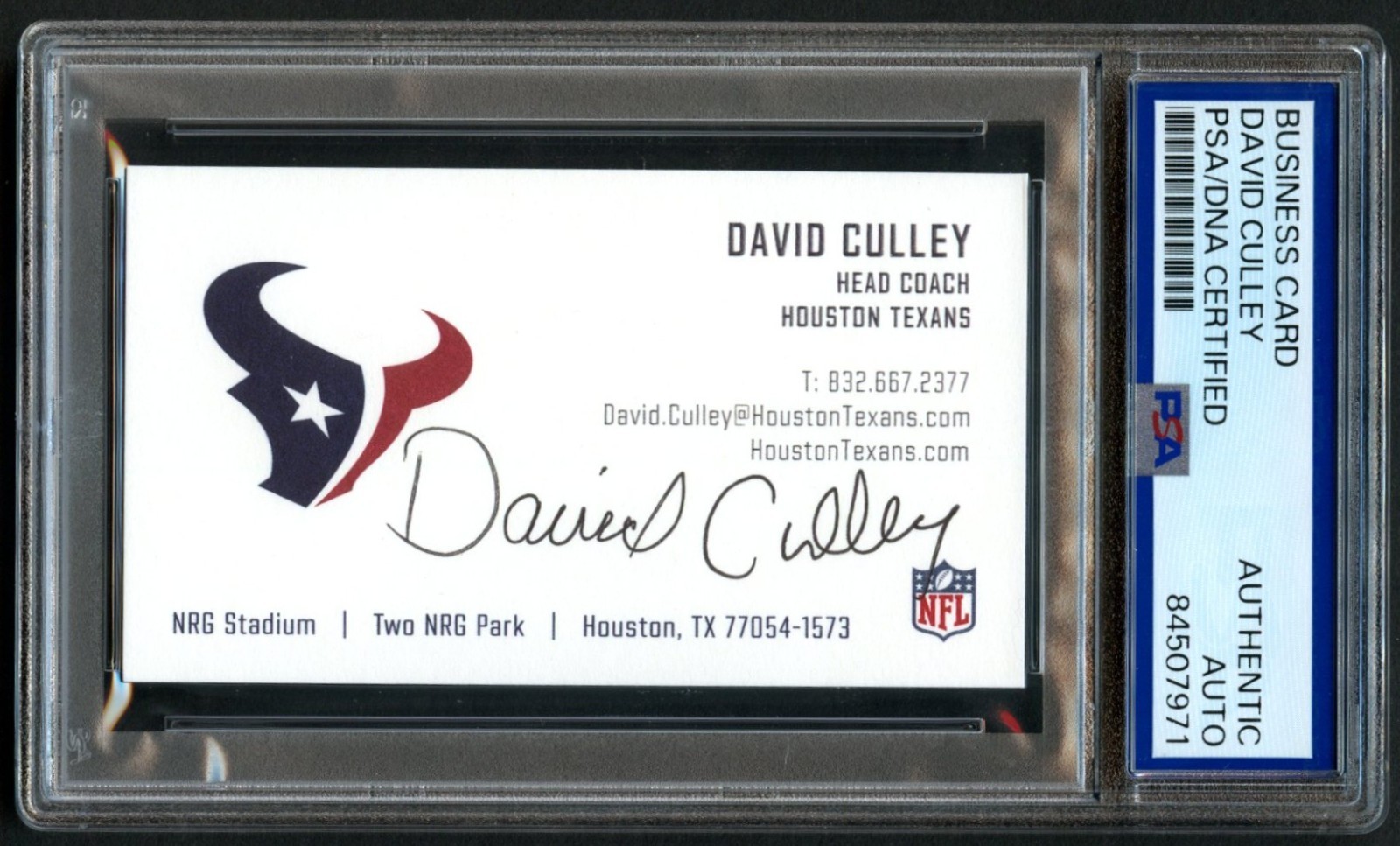 David Culley signed autograph Head Coach Houston Texans Business Card PSA Slab